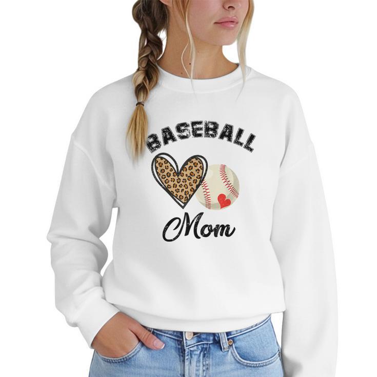 Baseball Mom Leopard Heart Baseball Player Kids Women Crewneck Sweatshirt