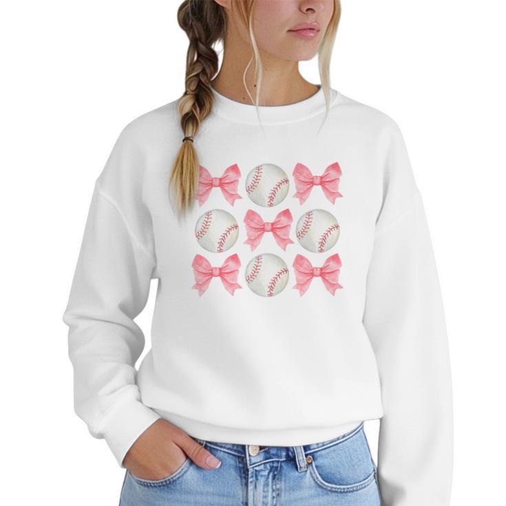 Baseball Mom Sister Tween Teen Girl Girly Pink Bow Preppy Premium Women Crewneck Sweatshirt