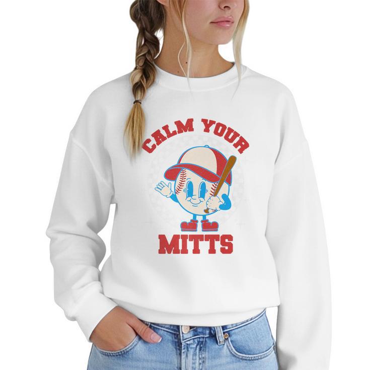 Calm Your Mitts Baseball Mom Mother's Day Softball Mom Premium Women Crewneck Sweatshirt