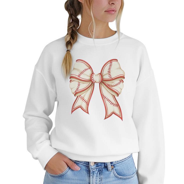 Coquette Bow Baseball Mama Baseball Mom Women Premium Women Crewneck Sweatshirt
