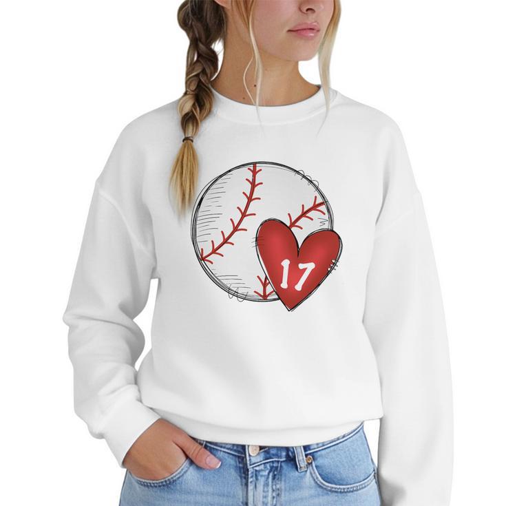 Custom Baseball Mom Number 17 Heart For Mom Mommy Premium Women Crewneck Sweatshirt