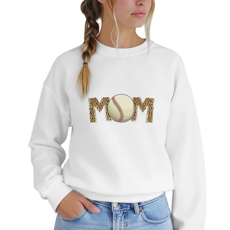 Cute Baseball Mom Leopard Print Mom For Mother's Day Women Crewneck Sweatshirt