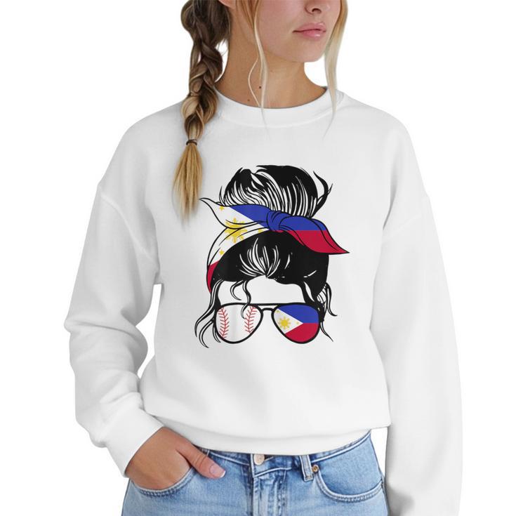 Filipina Baseball Mom Philippines Flag Baseball Girl Women Crewneck Sweatshirt