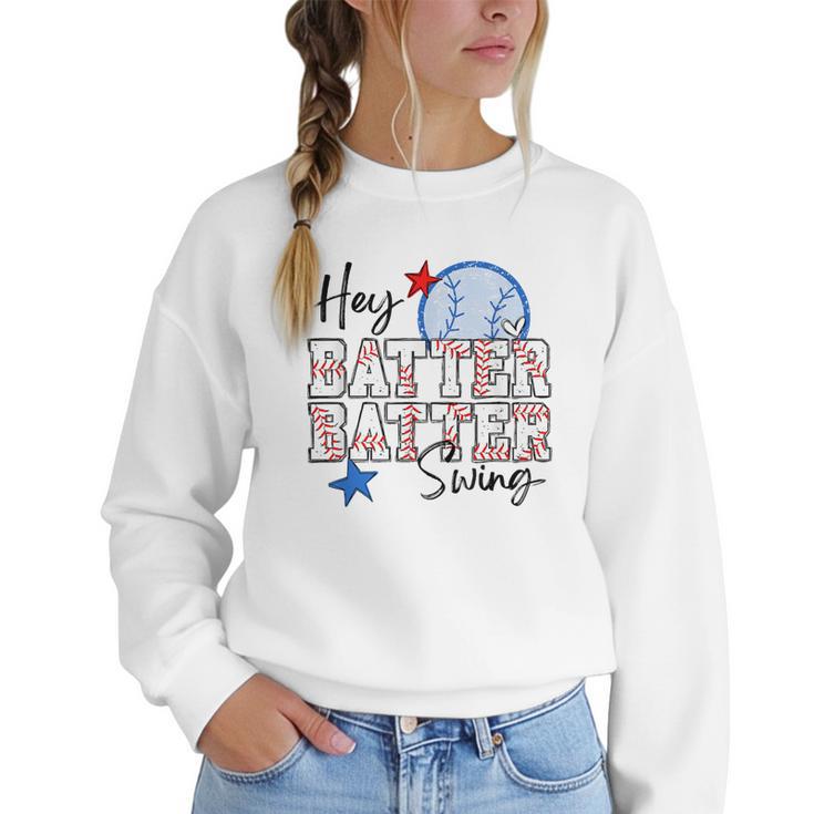 Hey Batter Batter Swing Graphic For Baseball Moms Women Crewneck Sweatshirt