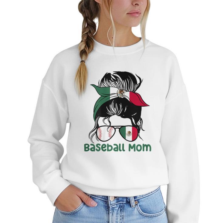 Mexico Baseball Mom Messy Bun Women Crewneck Sweatshirt