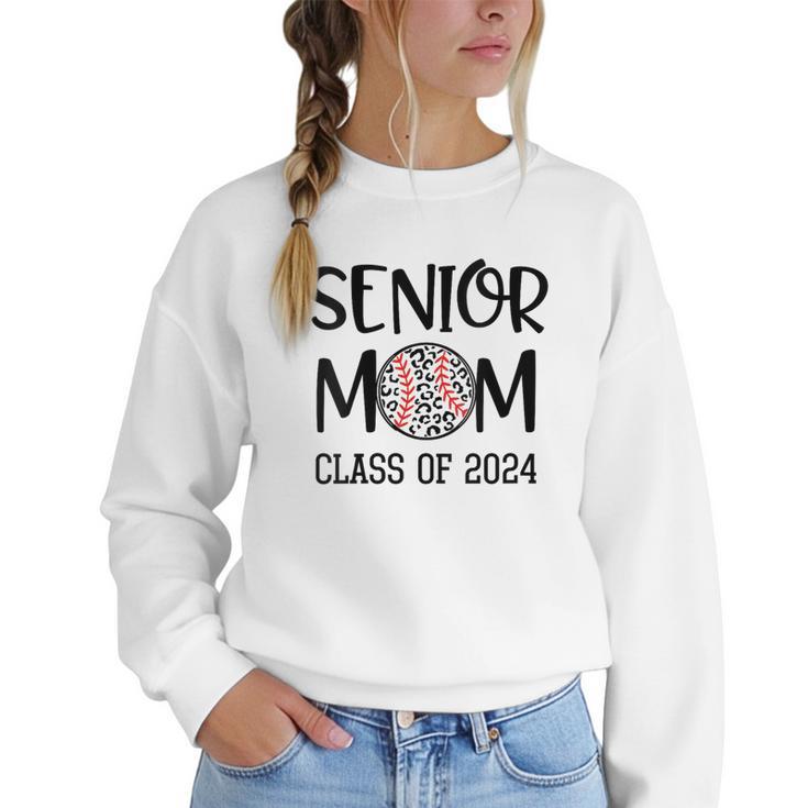 Proud Senior Baseball Mom Senior 2024 Class Leopard Game Day Women Crewneck Sweatshirt