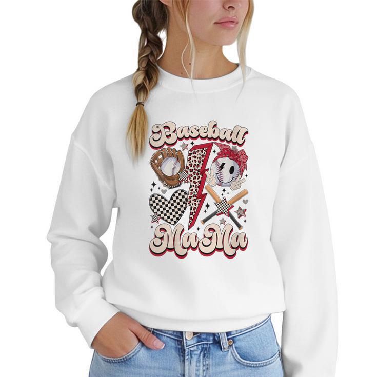 Retro Groovy Baseball Mama Baseball Mom Lover Women Crewneck Sweatshirt