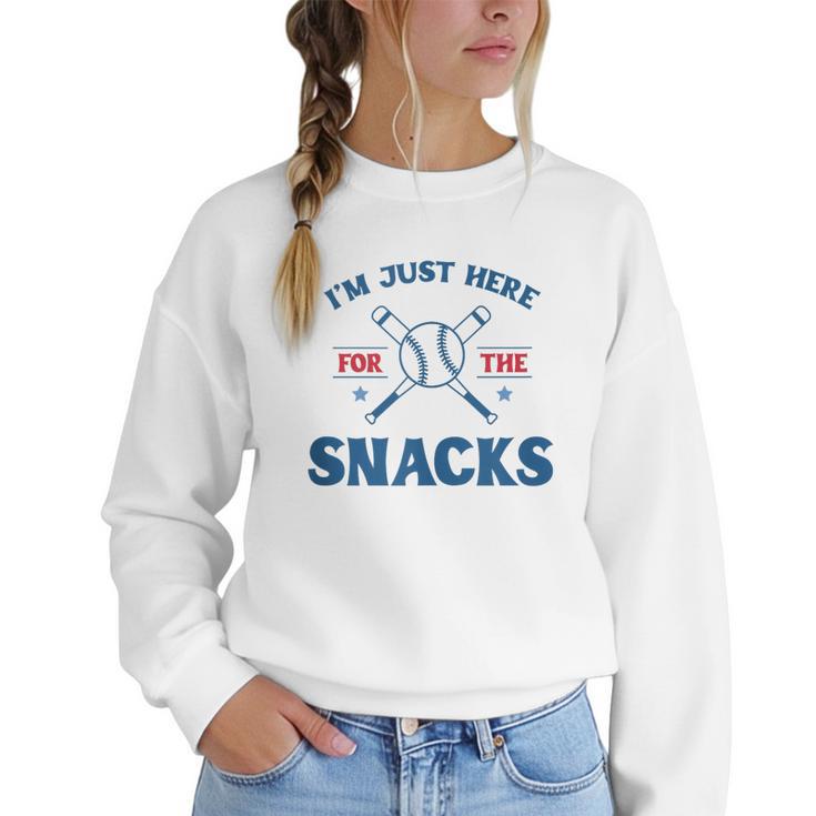 Spring 2024 Season Cute Baseball Mom Here For The Snacks Women Crewneck Sweatshirt