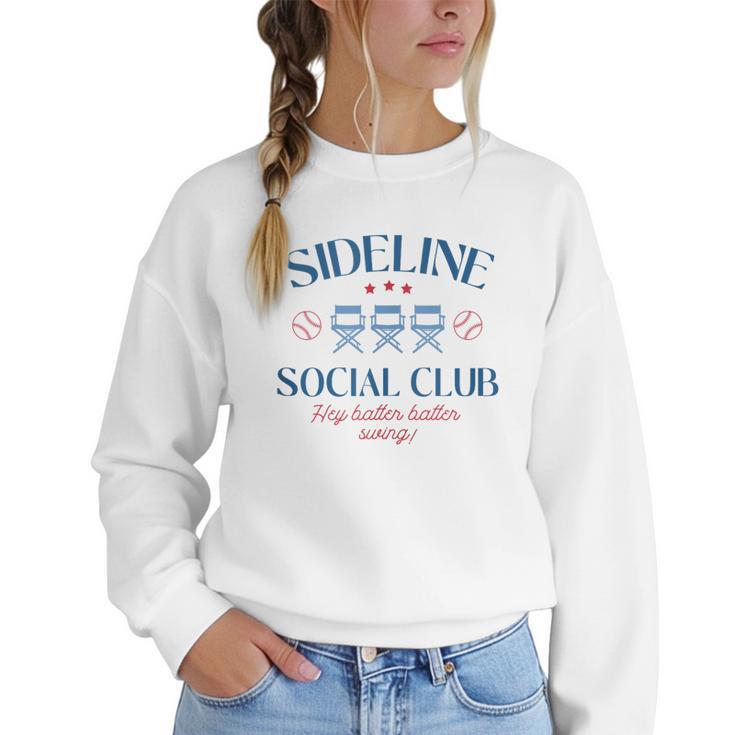 Spring 2025 Swing Batter Baseball Mom Sideline Social Club Women Crewneck Sweatshirt