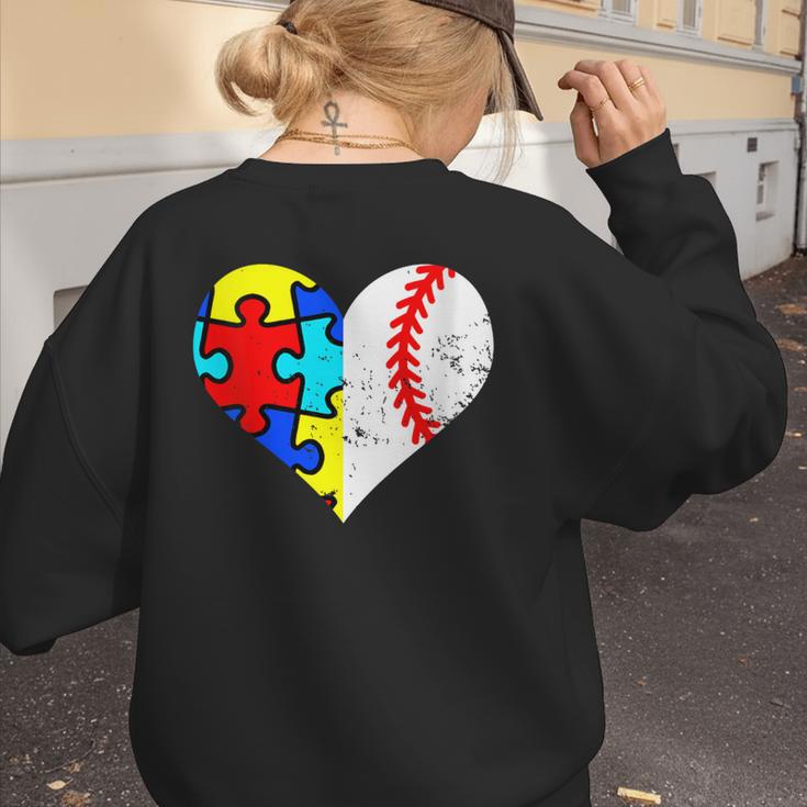 Autism Baseball Heart Autism Puzzle Baseball Mom Women's Sweatshirt Back Print