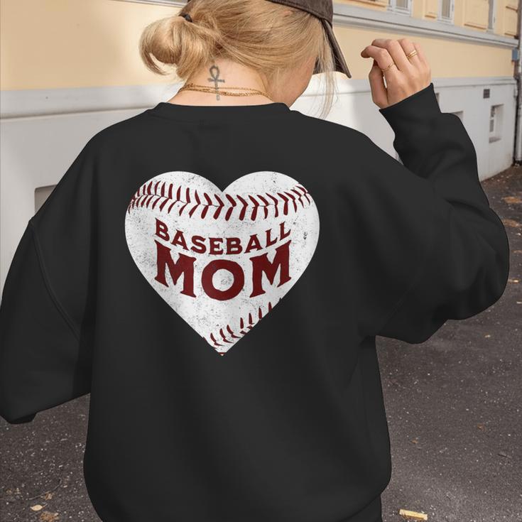 Baseball Mom Heart Love Mother's Day Game Day Support Women's Sweatshirt Back Print