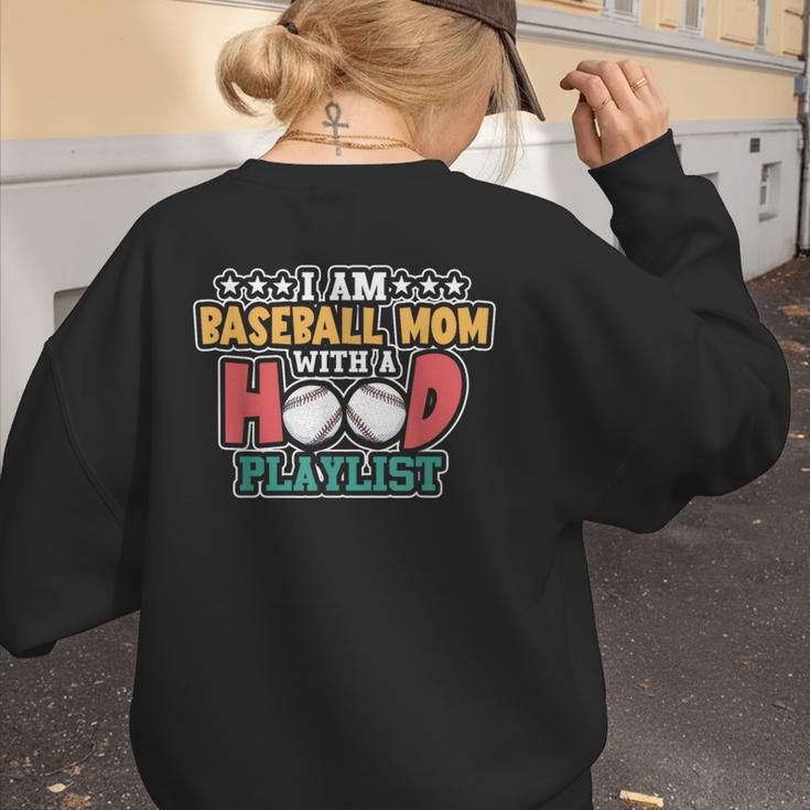 I Am A Baseball Mom With A Hood Playlist Women's Sweatshirt Back Print