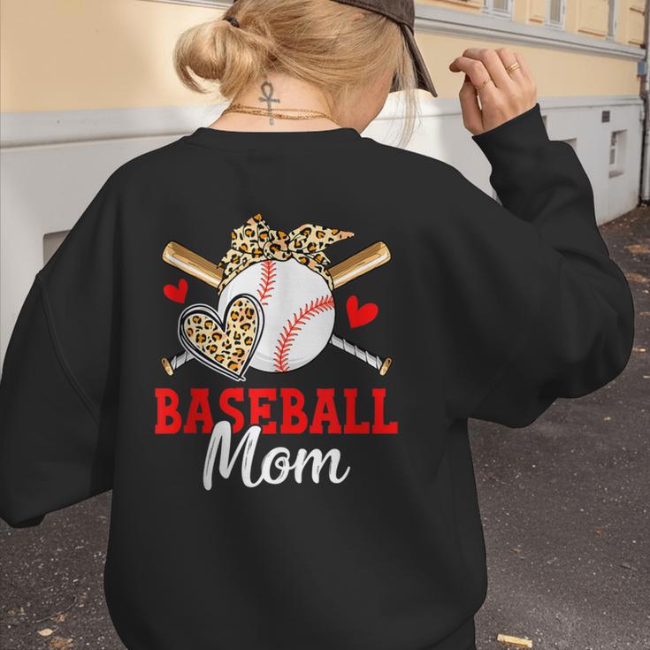 Baseball Mom Leopard Heart Mother's Day Girls Women's Sweatshirt Back Print Baseball Mom Leopard Heart Mother's Day Girls Women's Sweatshirt Back Print