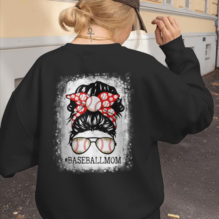 Baseball Mom Messy Bun Hair Player Mom Women's Sweatshirt Back Print