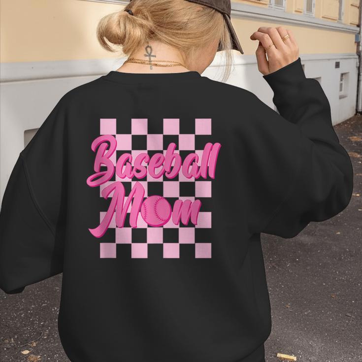 Baseball Mom And Pink Grid Sports Mother Mama Player Women's Sweatshirt Back Print Baseball Mom And Pink Grid Sports Mother Mama Player Women's Sweatshirt Back Print