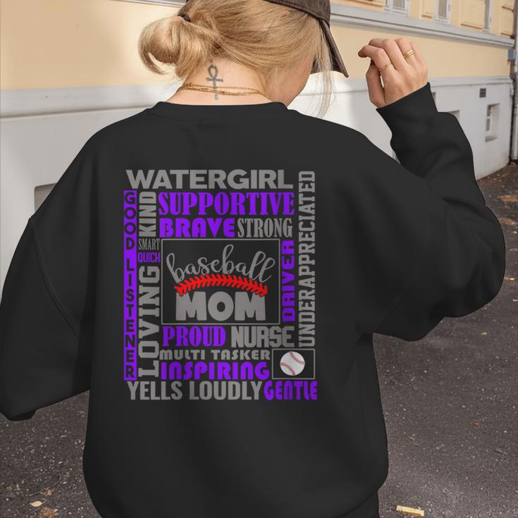 Baseball Mom Traits For Great Mothers Grey And Purple Women's Sweatshirt Back Print