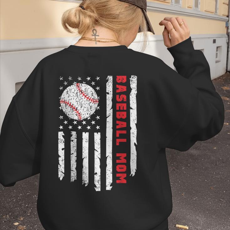 Baseball MOM USA American Flag Patriotic Mama Mother's Day For Women Kids Men Women's Sweatshirt Back Print