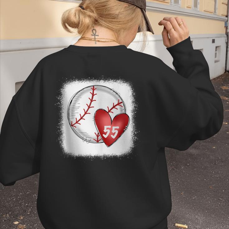 Bleached Custom Baseball Mom Number 55 Heart For Mom Women's Sweatshirt Back Print Bleached Custom Baseball Mom Number 55 Heart For Mom Women's Sweatshirt Back Print