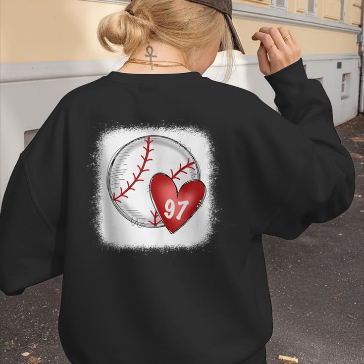 Bleached Custom Baseball Mom Number 97 Heart For Mom Women's Sweatshirt Back Print Bleached Custom Baseball Mom Number 97 Heart For Mom Women's Sweatshirt Back Print