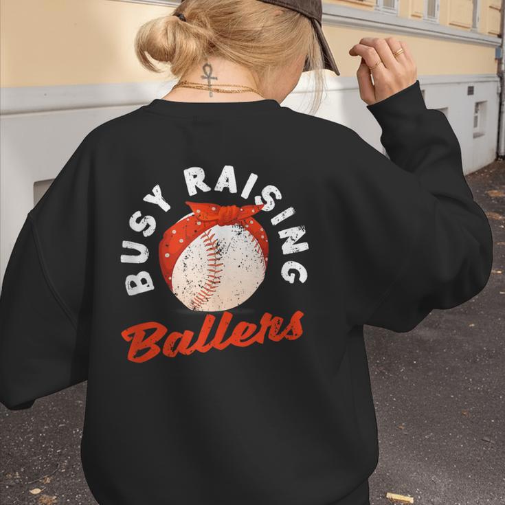 Busy Raising Ballers Baseball Mom Sons Women's Sweatshirt Back Print