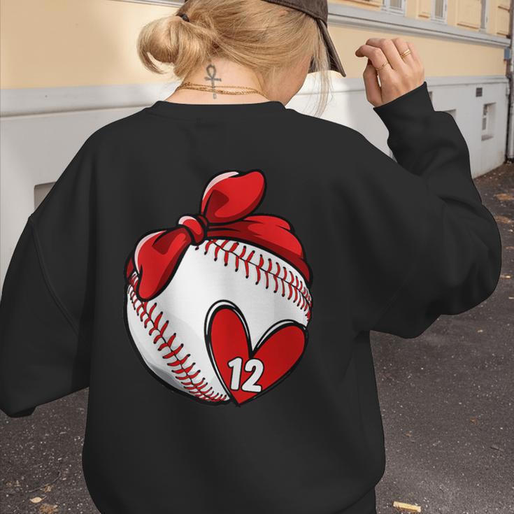 Custom Baseball Mom Number 12 Heart For Mom Mommy Women's Sweatshirt Back Print