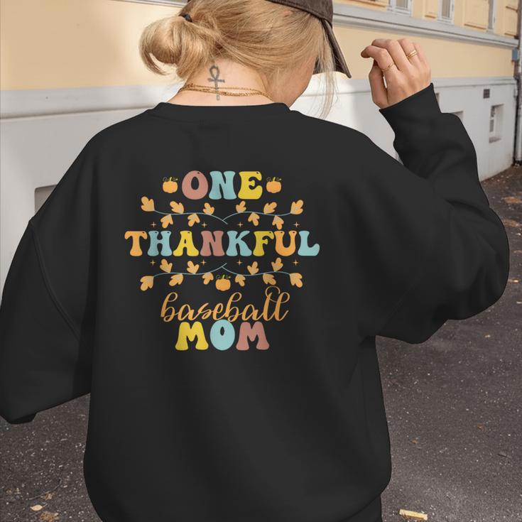 Groovy Retro One Thankful Baseball Mom Thanksgiving Fall Women's Sweatshirt Back Print Groovy Retro One Thankful Baseball Mom Thanksgiving Fall Women's Sweatshirt Back Print
