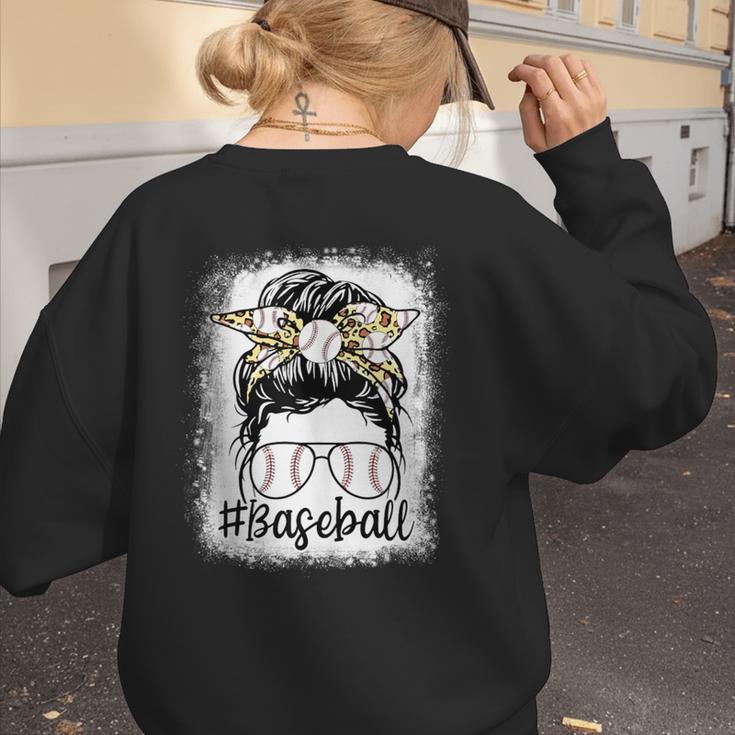 Leopard Messy Bun Mom Mother's Day Baseball Mommy Women's Sweatshirt Back Print Leopard Messy Bun Mom Mother's Day Baseball Mommy Women's Sweatshirt Back Print