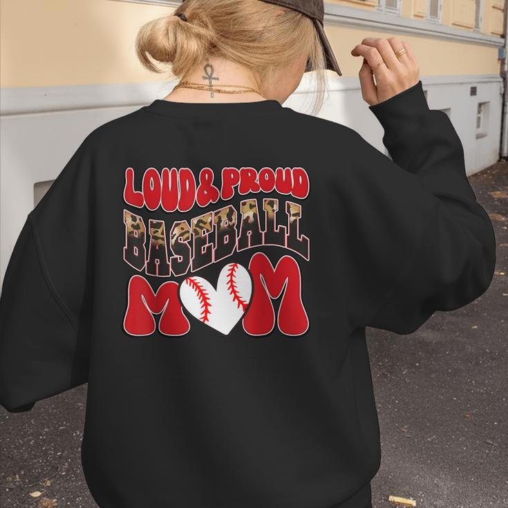 Loud Proud Baseball Mom Red Team Leopard Baseball Mom Squad Women's Sweatshirt Back Print
