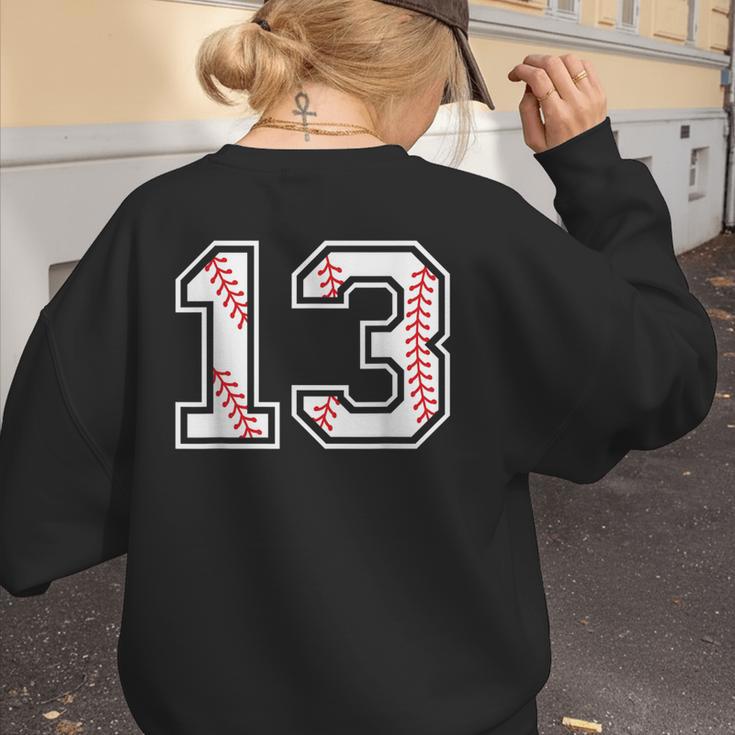 Lucky Number 13 Baseball Mom Baseball Number 13 Lucky 13 Women's Sweatshirt Back Print