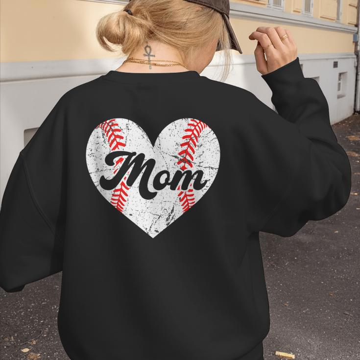 Mother's Day Distressed Heart Baseball Mom Mama Sport Fan Women's Sweatshirt Back Print