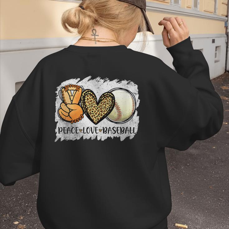 Peace Love Baseball Mom Leopard Print Mother's Day Women's Sweatshirt Back Print Peace Love Baseball Mom Leopard Print Mother's Day Women's Sweatshirt Back Print