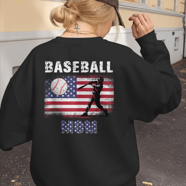 Proud Baseball MOM USA American Flag Family Game Day Women's Sweatshirt Back Print