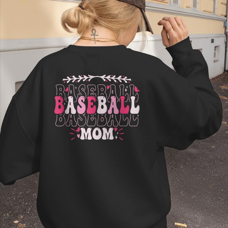 Retro Groovy Baseball Mom Proud Baseball Mom Women's Sweatshirt Back Print Retro Groovy Baseball Mom Proud Baseball Mom Women's Sweatshirt Back Print