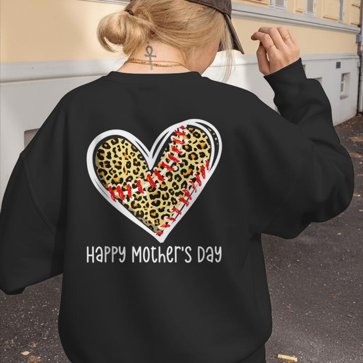 Softball Baseball Mom Valentine Leopard Heart Mother's Day Women's Sweatshirt Back Print Softball Baseball Mom Valentine Leopard Heart Mother's Day Women's Sweatshirt Back Print