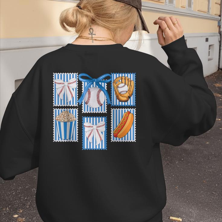 Stamps Coquette Bow Baseball Kids Youth Girls Baseball Mom Women's Sweatshirt Back Print Stamps Coquette Bow Baseball Kids Youth Girls Baseball Mom Women's Sweatshirt Back Print