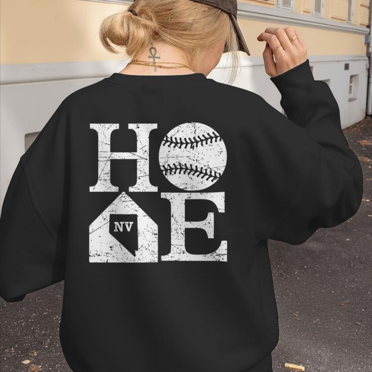 Vintage Baseball Home Nevada State Outline Baseball Mom Women's Sweatshirt Back Print