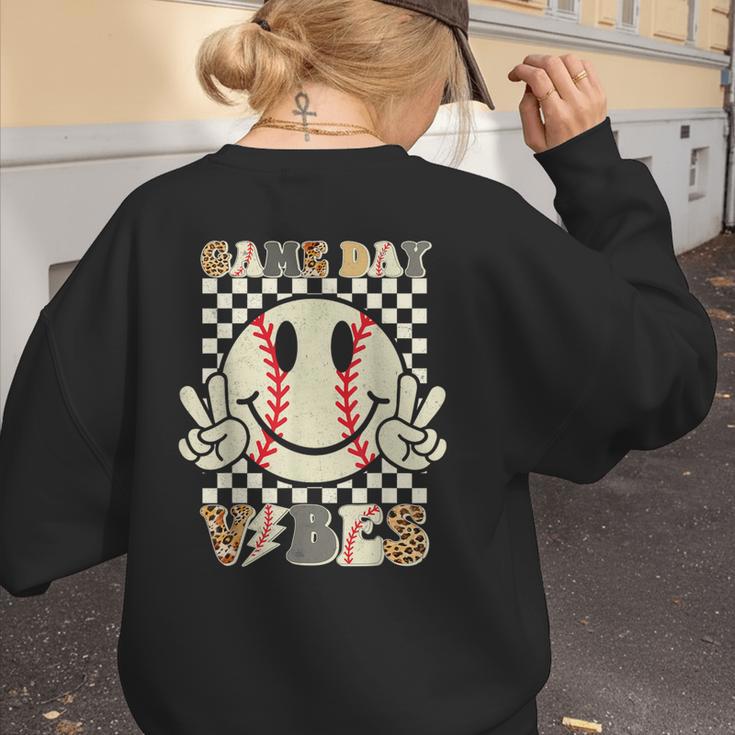Women Kids Baseball Game Day Vibes Smile Baseball Mom Women's Sweatshirt Back Print Women Kids Baseball Game Day Vibes Smile Baseball Mom Women's Sweatshirt Back Print