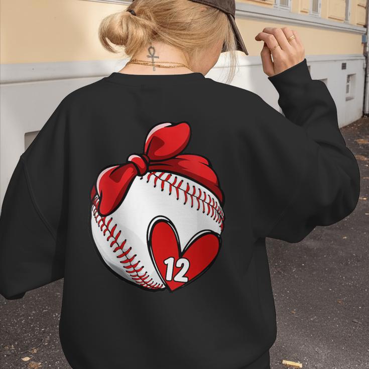 Womens Custom Baseball Mom Number 12 Heart For Mom Mommy Women's Sweatshirt Back Print Womens Custom Baseball Mom Number 12 Heart For Mom Mommy Women's Sweatshirt Back Print