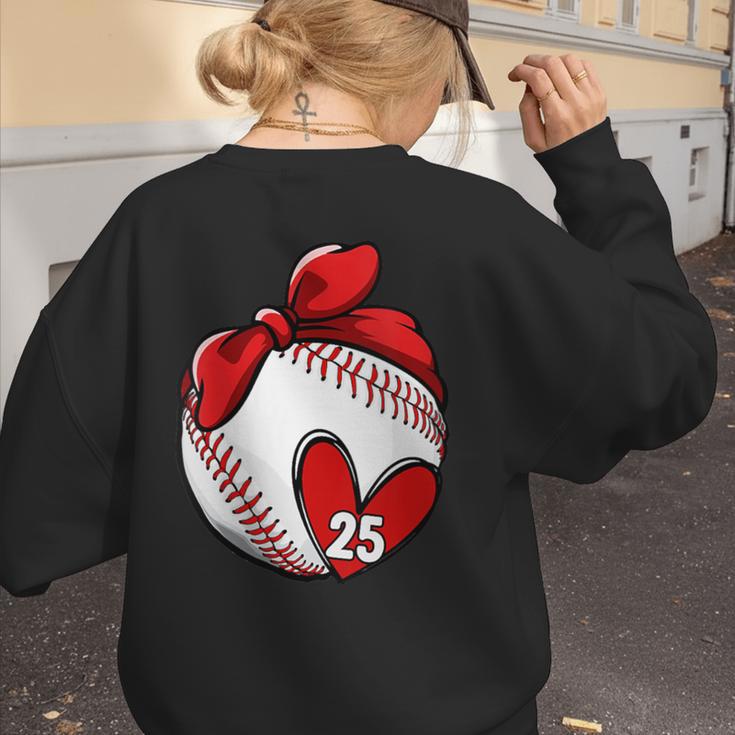 Womens Custom Baseball Mom Number 25 Heart For Mom Mommy Women's Sweatshirt Back Print