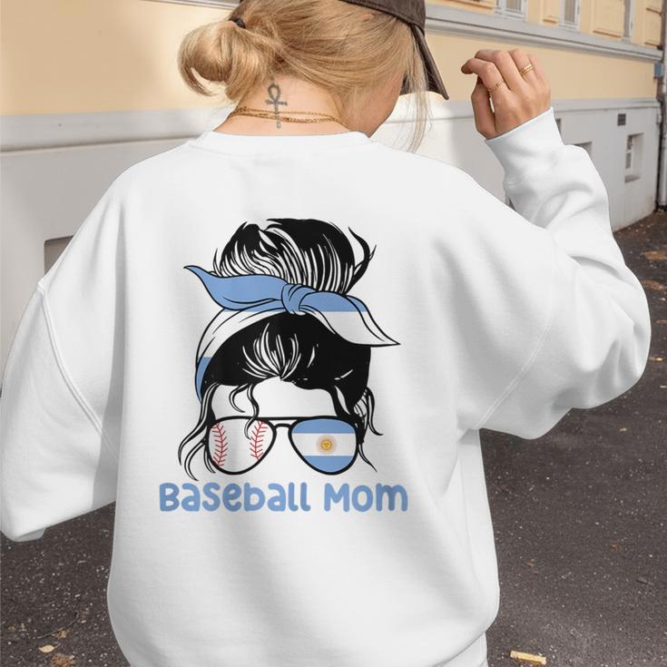 Argentina Baseball Mom Messy Bun Women's Sweatshirt Back Print Argentina Baseball Mom Messy Bun Women's Sweatshirt Back Print