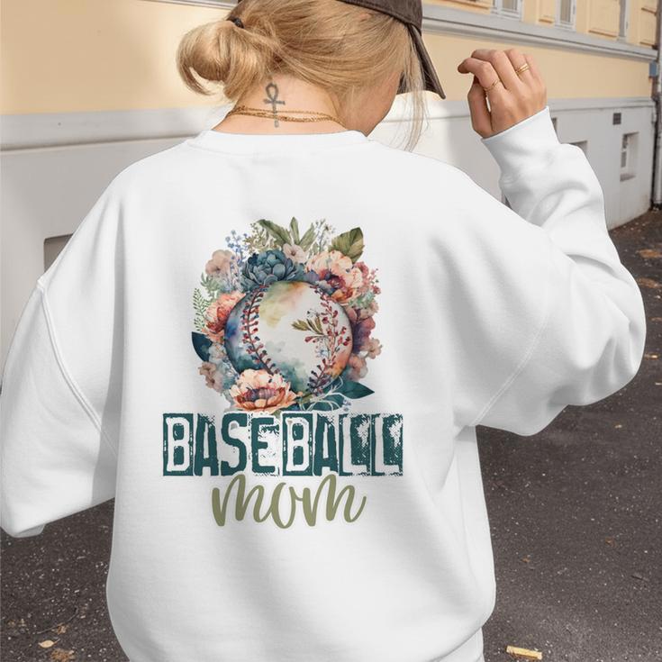 Artsy Baseball Mom Flowers Unique Game Day Ball Distressed Women's Sweatshirt Back Print Artsy Baseball Mom Flowers Unique Game Day Ball Distressed Women's Sweatshirt Back Print