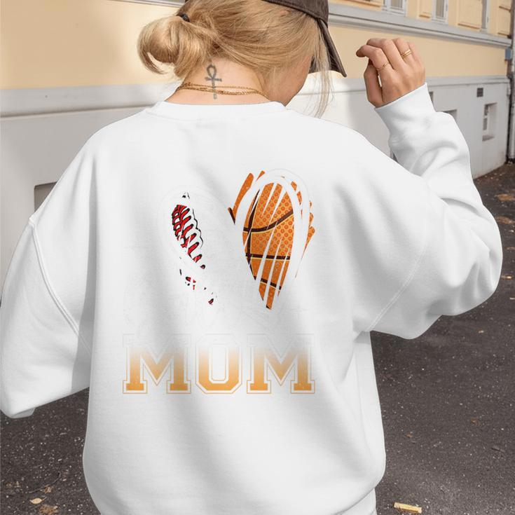 Ball Mom Heart Basketball Baseball Mom Premium Women's Sweatshirt Back Print Ball Mom Heart Basketball Baseball Mom Premium Women's Sweatshirt Back Print
