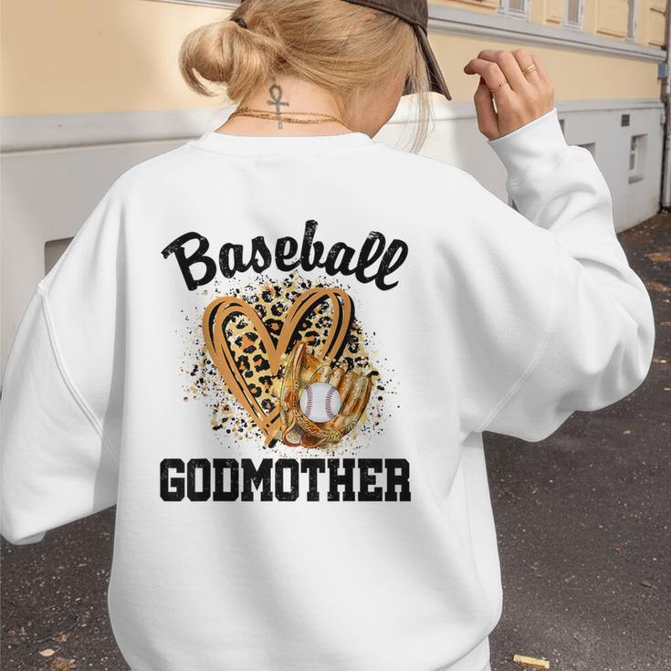 Baseball Godmother Leopard Heart Baseball Mom Game Day Women's Sweatshirt Back Print