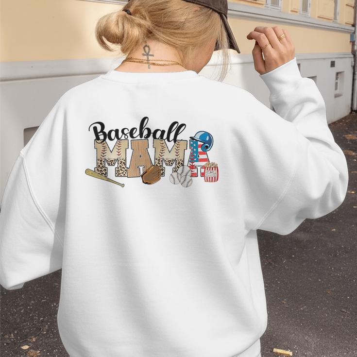 Baseball Mama Leopard Baseball Mom Mother's Day Women's Sweatshirt Back Print Baseball Mama Leopard Baseball Mom Mother's Day Women's Sweatshirt Back Print