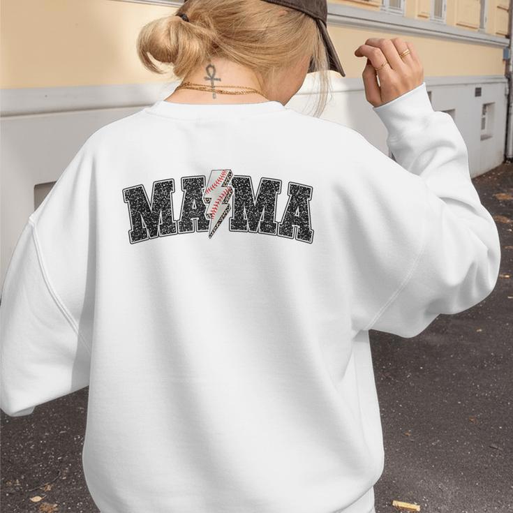 Baseball Mama Rocks Lightning Baseball Mom Mother's Day Women's Sweatshirt Back Print Baseball Mama Rocks Lightning Baseball Mom Mother's Day Women's Sweatshirt Back Print