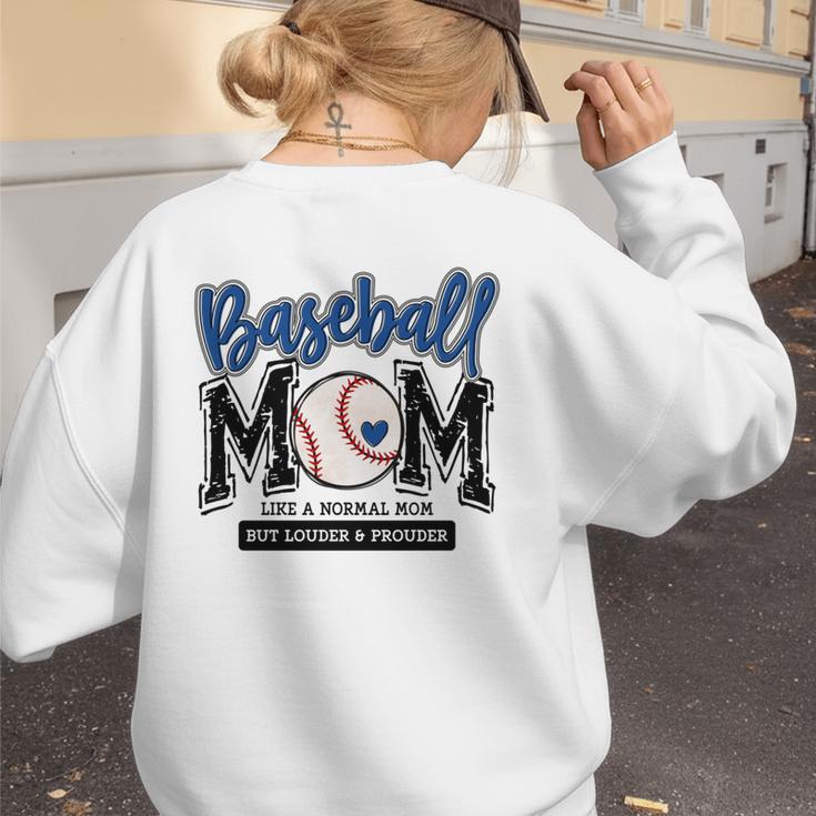 Baseball Mom Blue Varsity Baseball Mama Cute Mother's Day Women's Sweatshirt Back Print