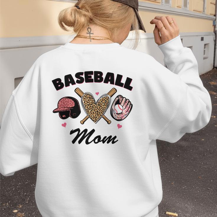 Baseball Mom Leopard Heart Game Day Love Mommy Women's Sweatshirt Back Print Baseball Mom Leopard Heart Game Day Love Mommy Women's Sweatshirt Back Print