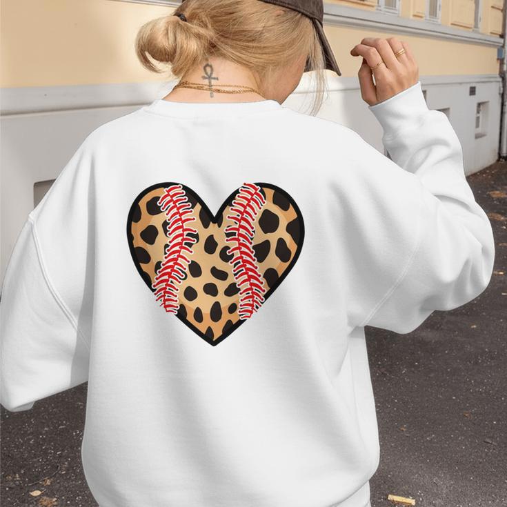 Baseball Mom Leopard Heart Valentine Day Mother Day Women's Sweatshirt Back Print Baseball Mom Leopard Heart Valentine Day Mother Day Women's Sweatshirt Back Print