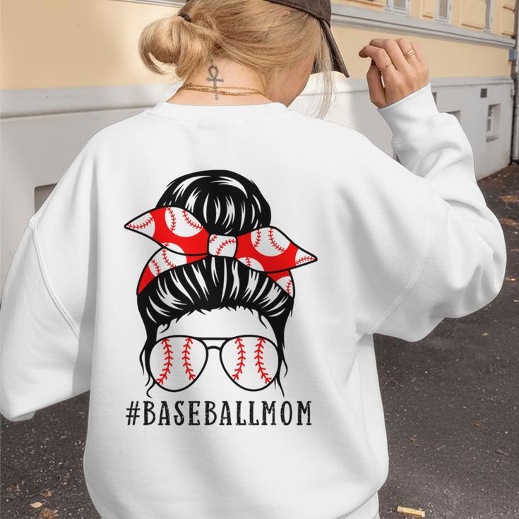 Baseball Mom Leopard Messy Bun Game Day Women's Sweatshirt Back Print Baseball Mom Leopard Messy Bun Game Day Women's Sweatshirt Back Print