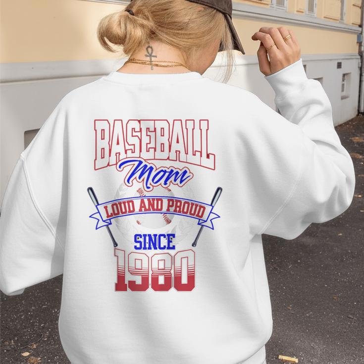 Baseball Mom Loud & Proud Since 1980 Raglan Baseball Tee Women's Sweatshirt Back Print